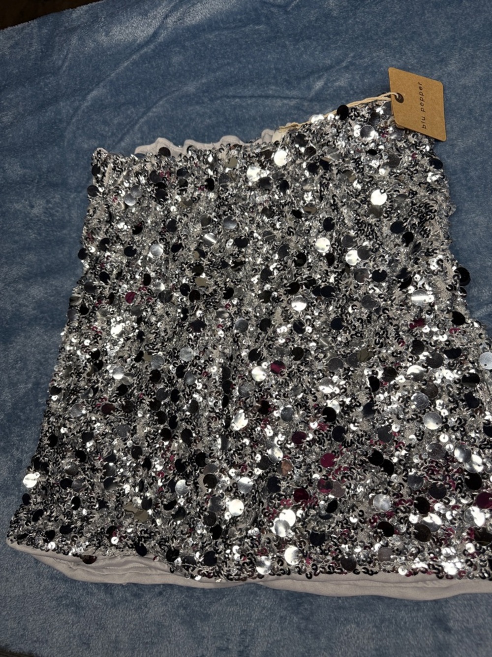 Blu Pepper Silver Sequin Mini Skirt with Black Accents